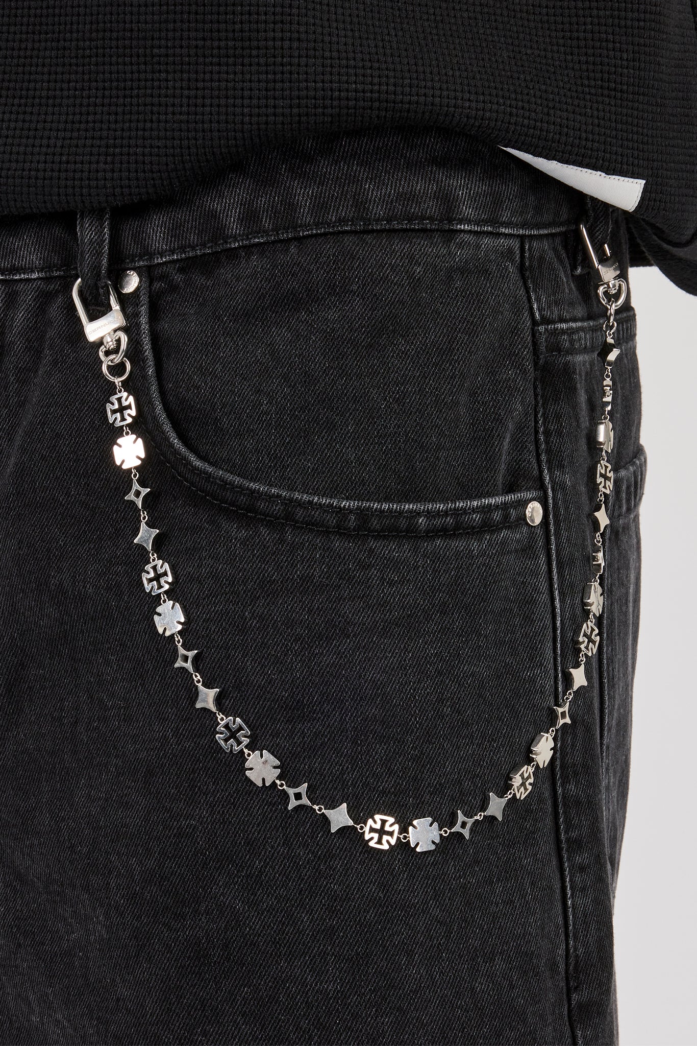 Denim Bermuda Jorts & 10mm Cernucci Motif Jean Chain - Washed Black